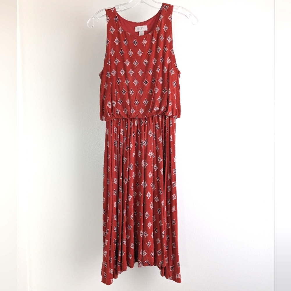 LOFT Burnt Orange Patterned Sleeveless Dress